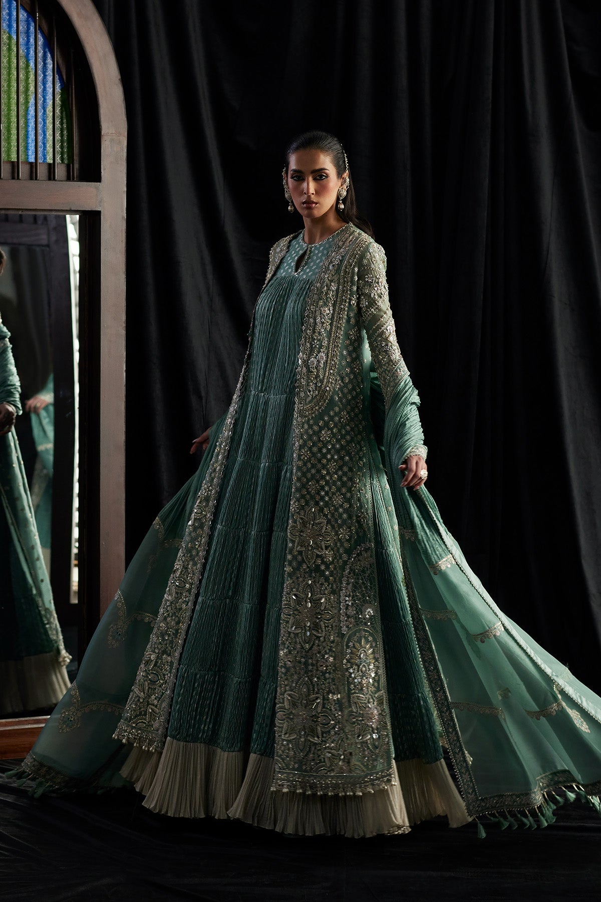 Saad Bin Shahzad Olyra Style turquoise open gown reference view 5
