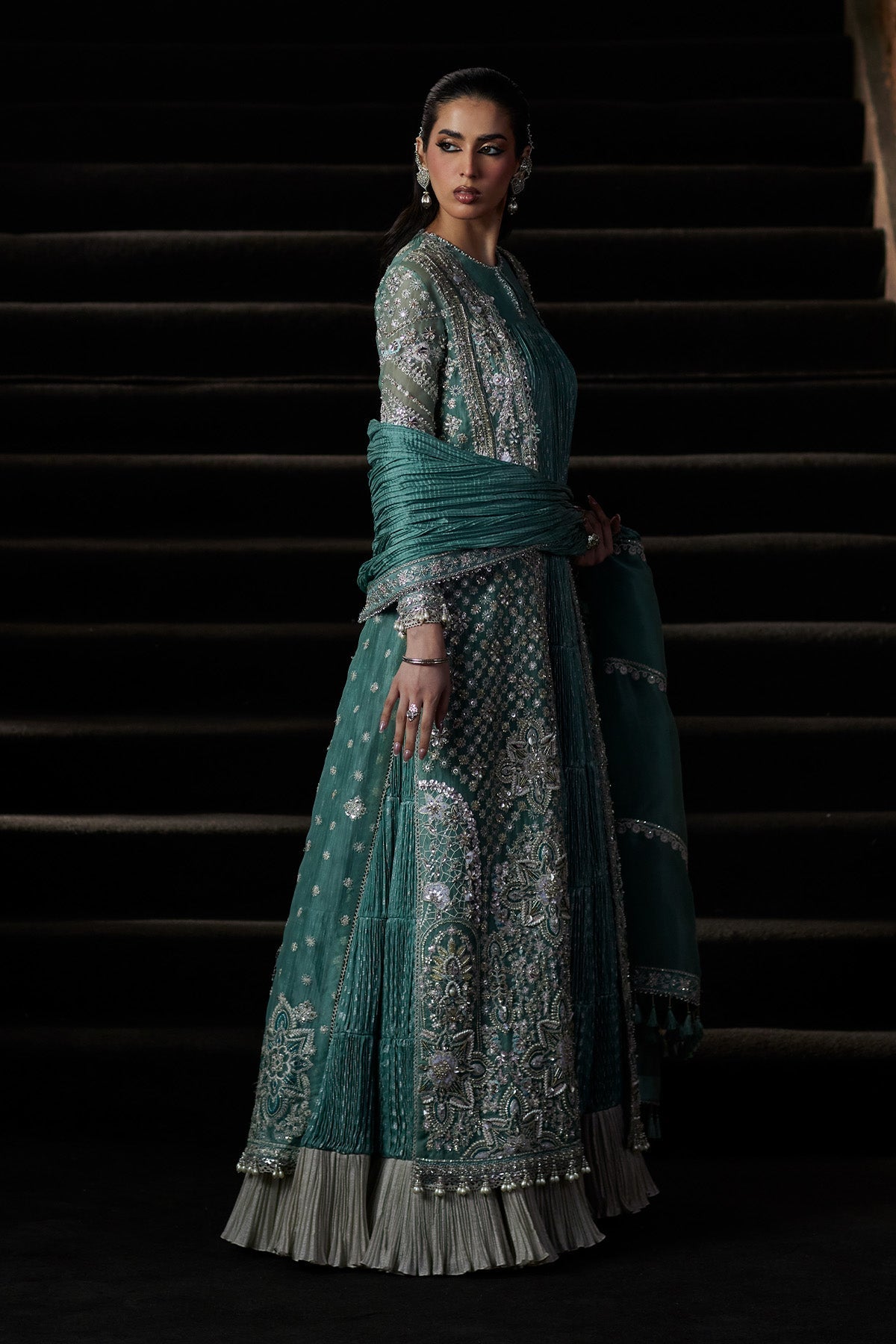 Saad Bin Shahzad Olyra Style turquoise open gown reference view 6