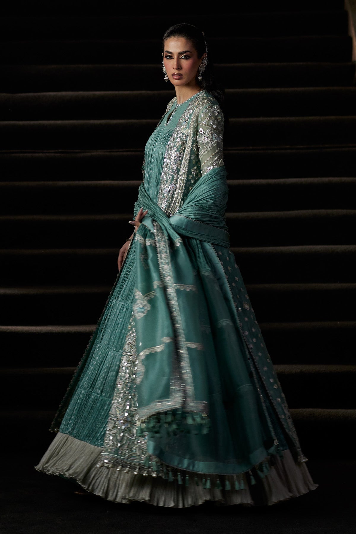 Saad Bin Shahzad Olyra Style turquoise open gown reference view 7