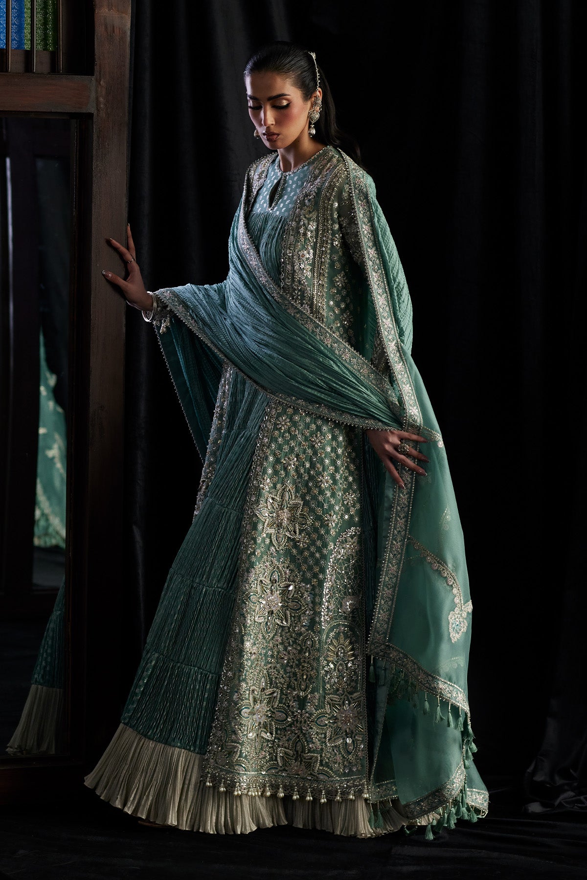 Saad Bin Shahzad Olyra Style turquoise open gown reference view 8