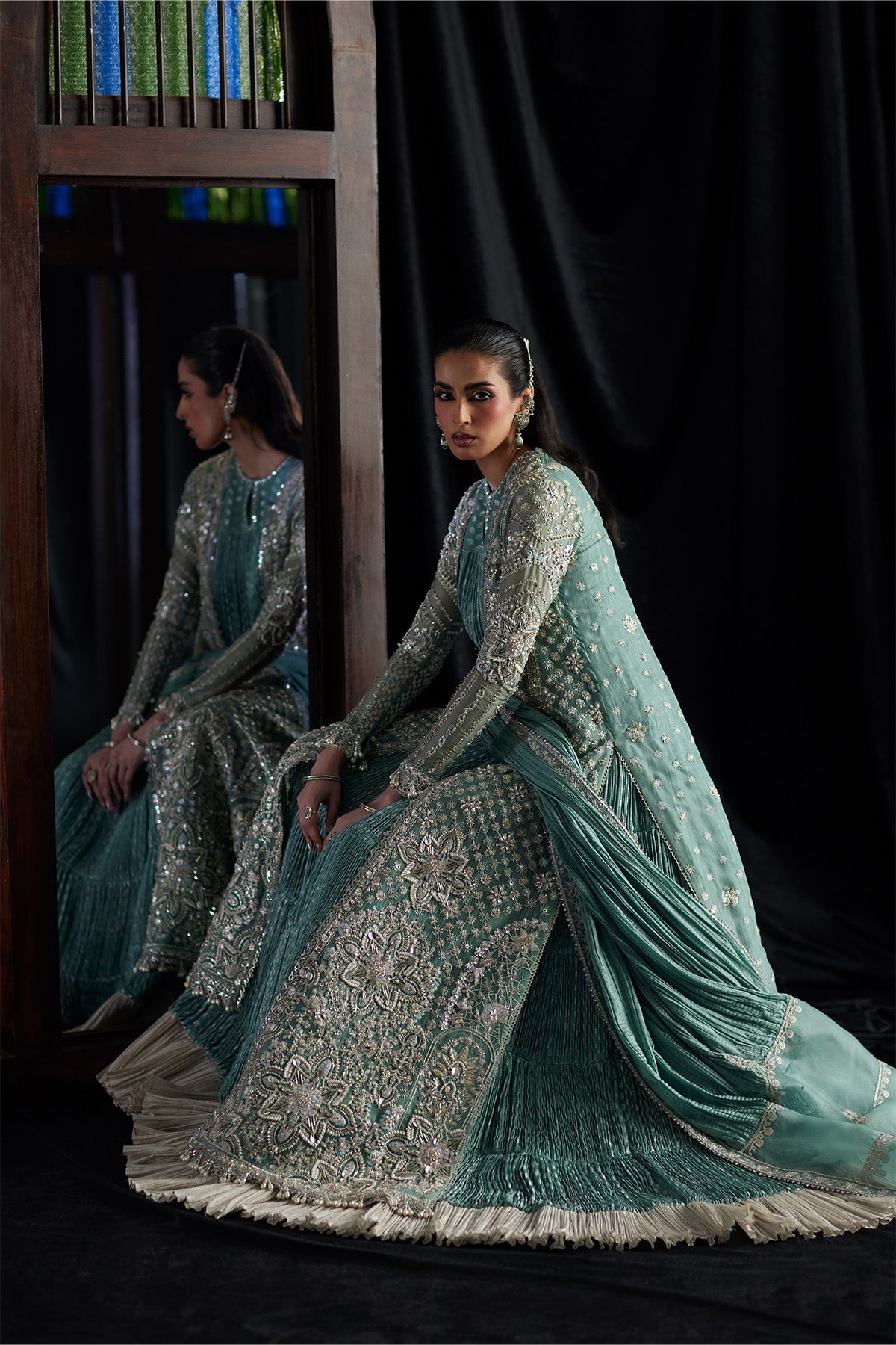 Saad Bin Shahzad Olyra Style turquoise open gown reference view 9