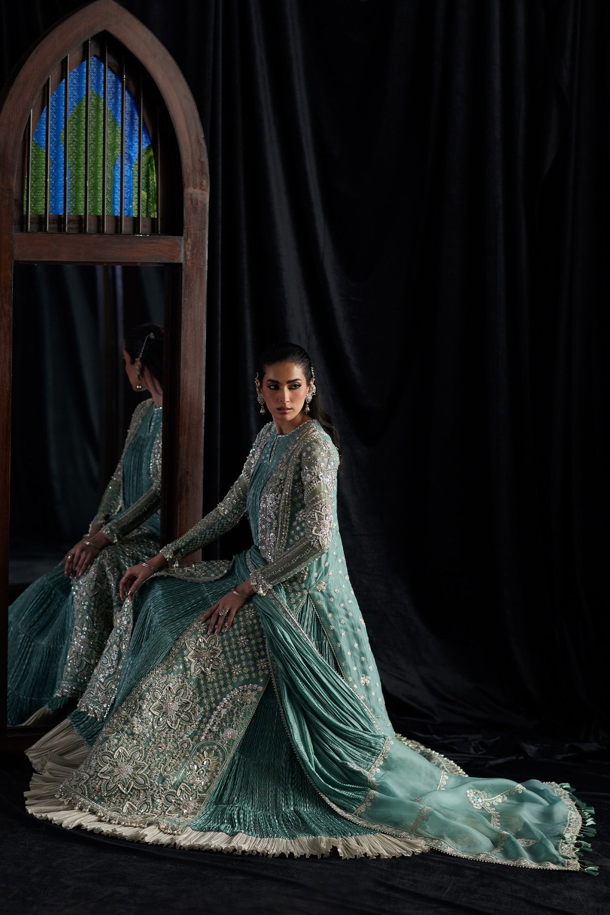 Saad Bin Shahzad Olyra Style turquoise open gown reference view 10