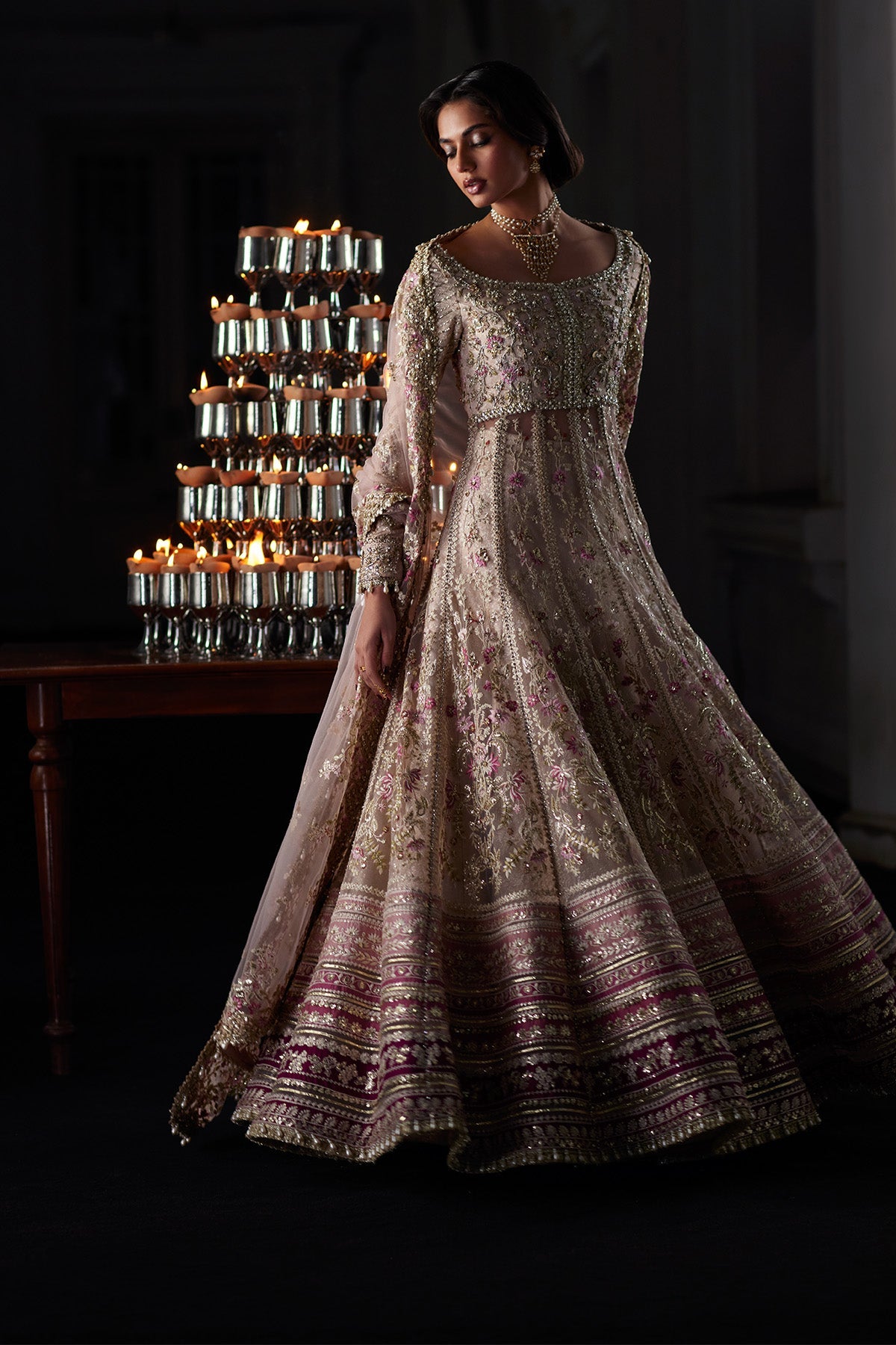 Saad Bin Shahzad Rina nude pink embellished pishwas detail
