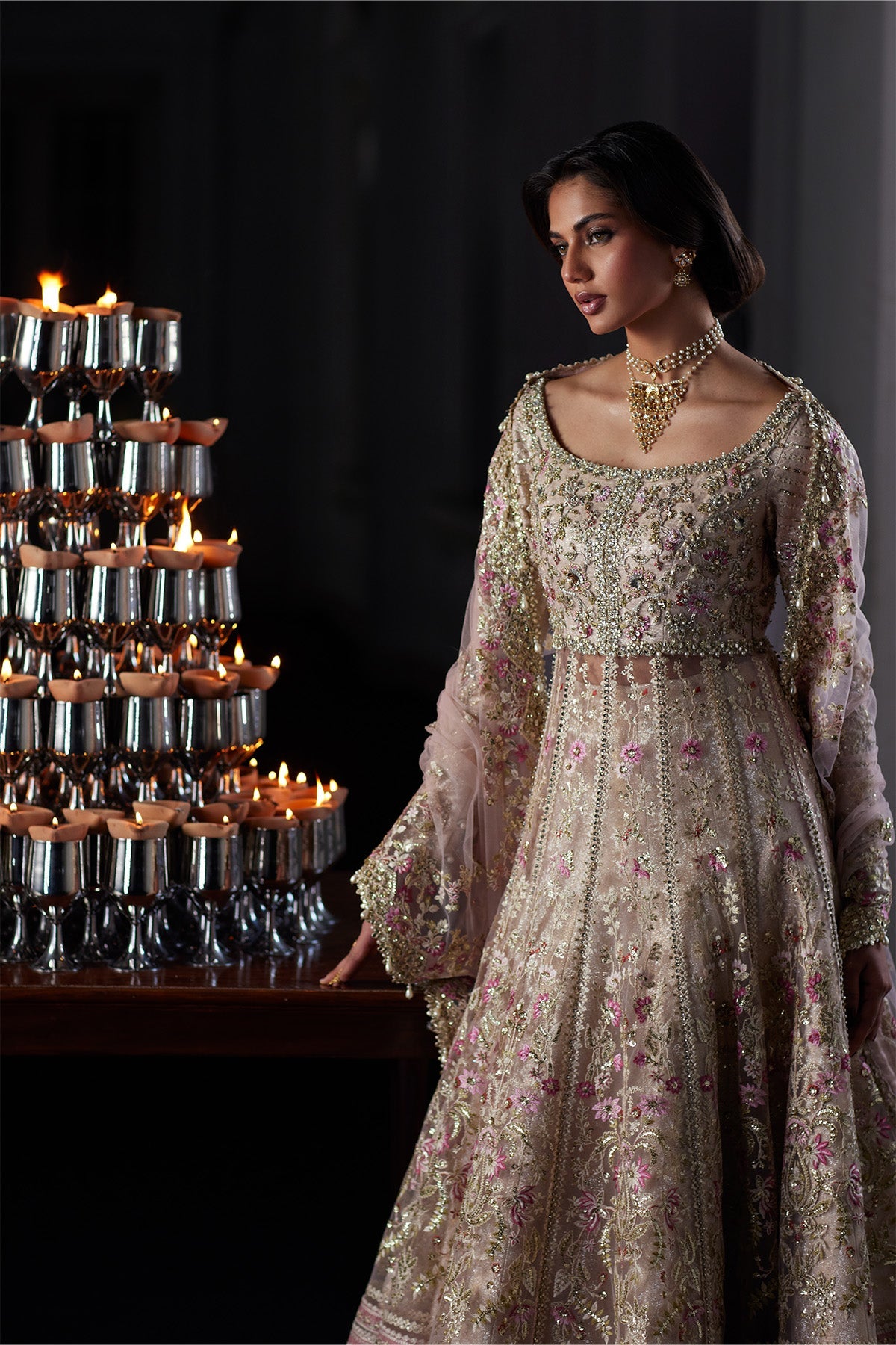 Saad Bin Shahzad Rina nude pink embroidered formal bridal ensemble