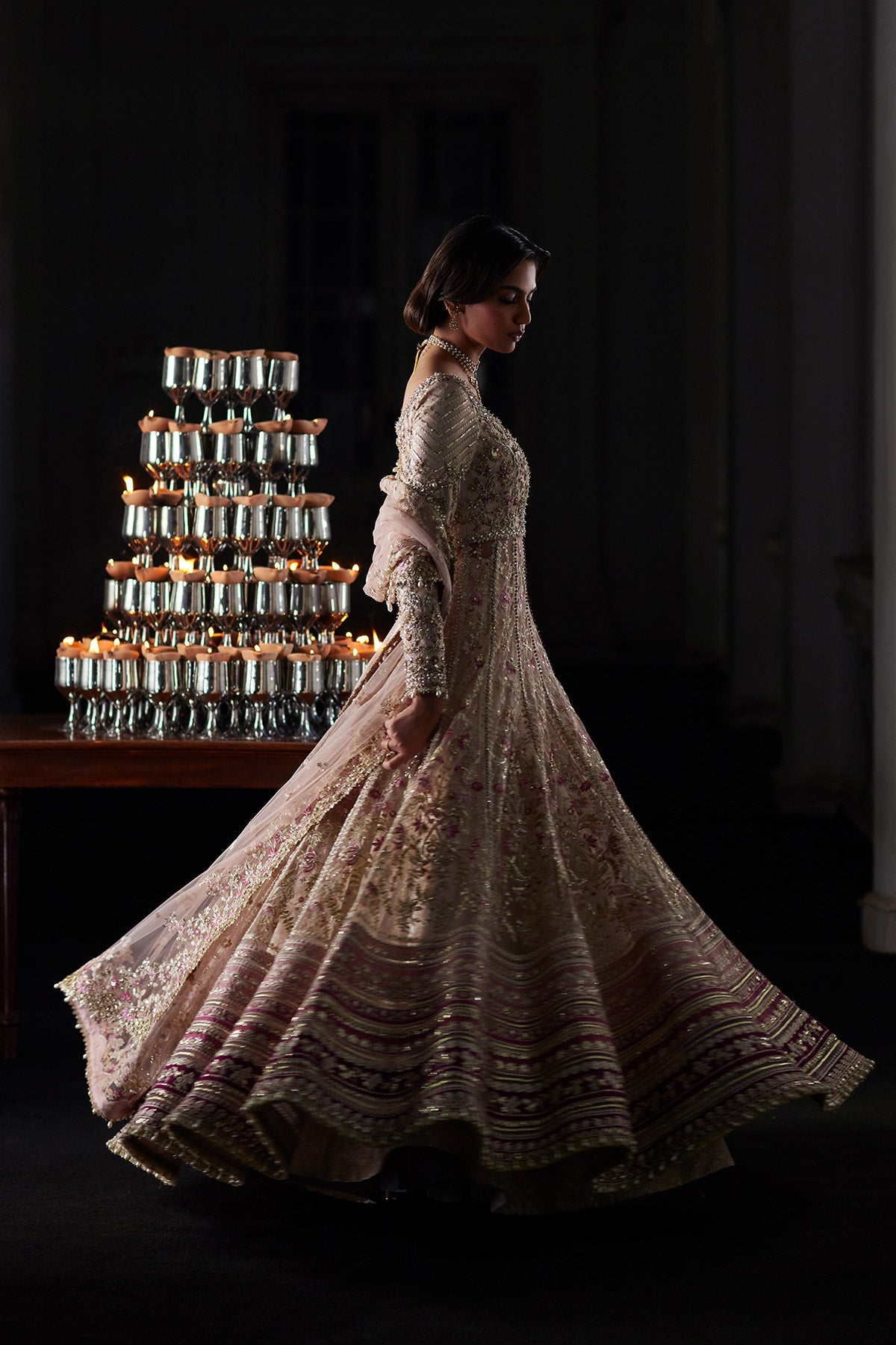 Saad Bin Shahzad Rina embellished pishwas and dupatta formal look