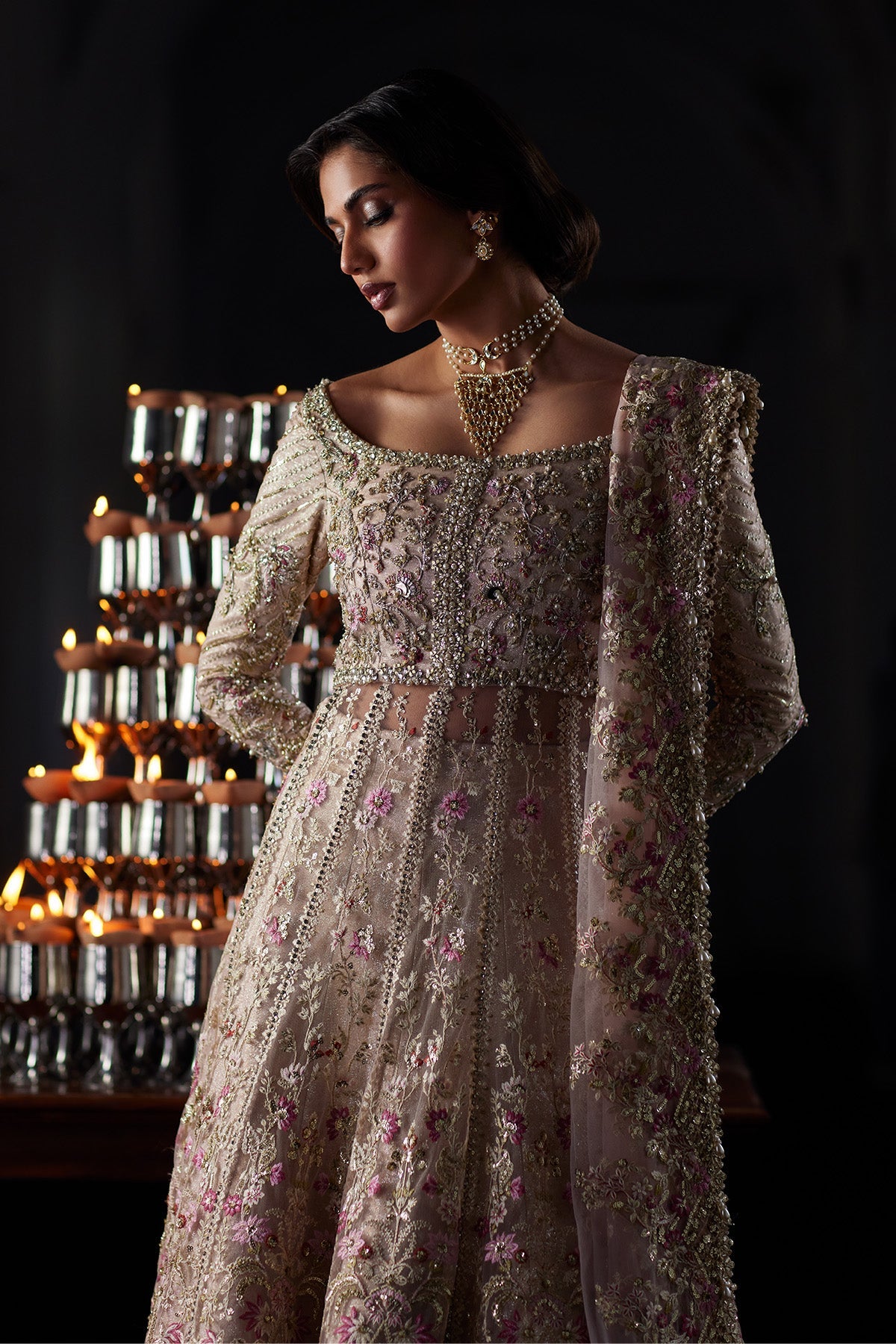 Saad Bin Shahzad Rina embroidered nude pink pishwas side view