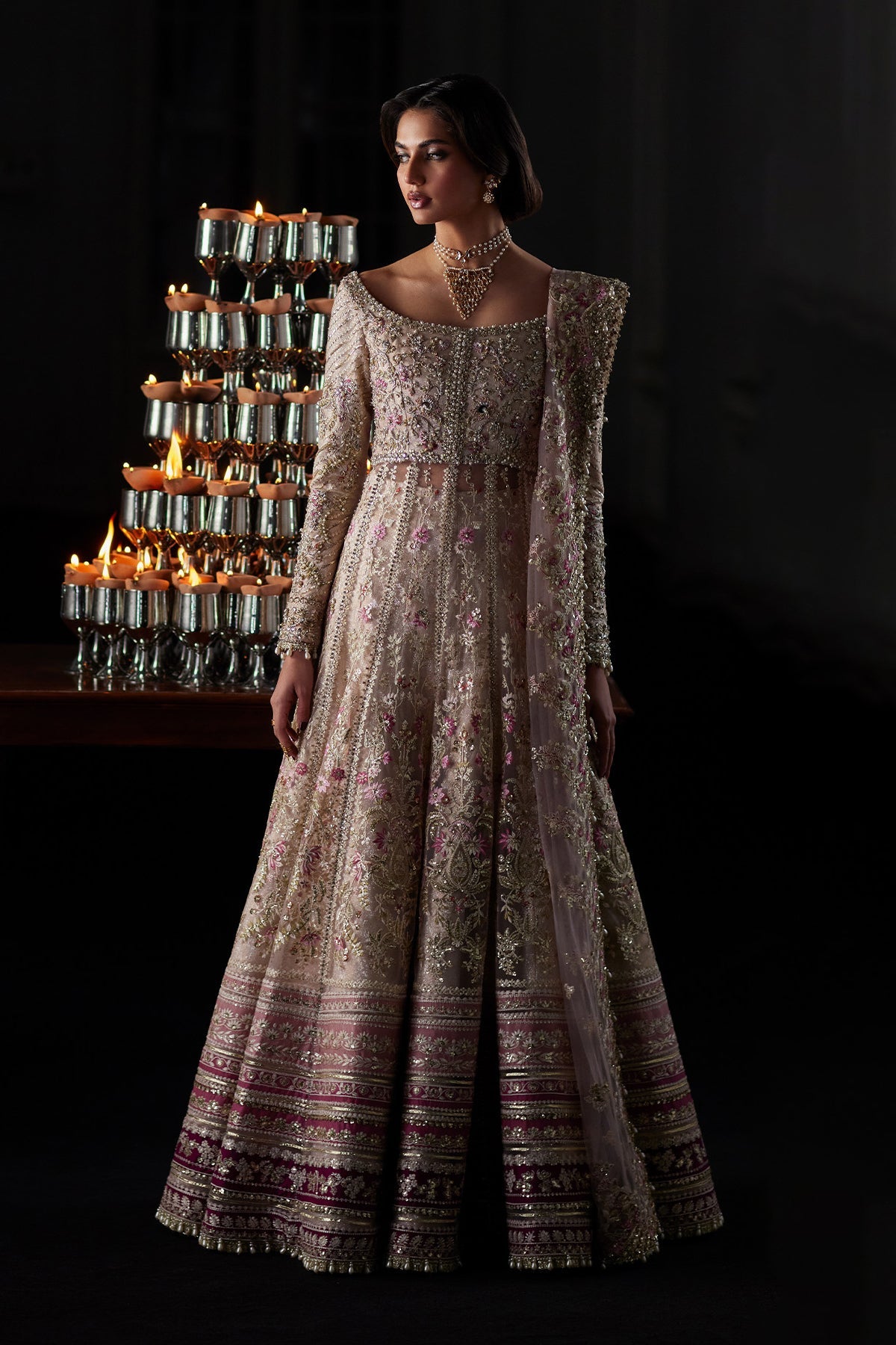 Saad Bin Shahzad Rina nude pink embroidered bridal outfit detail