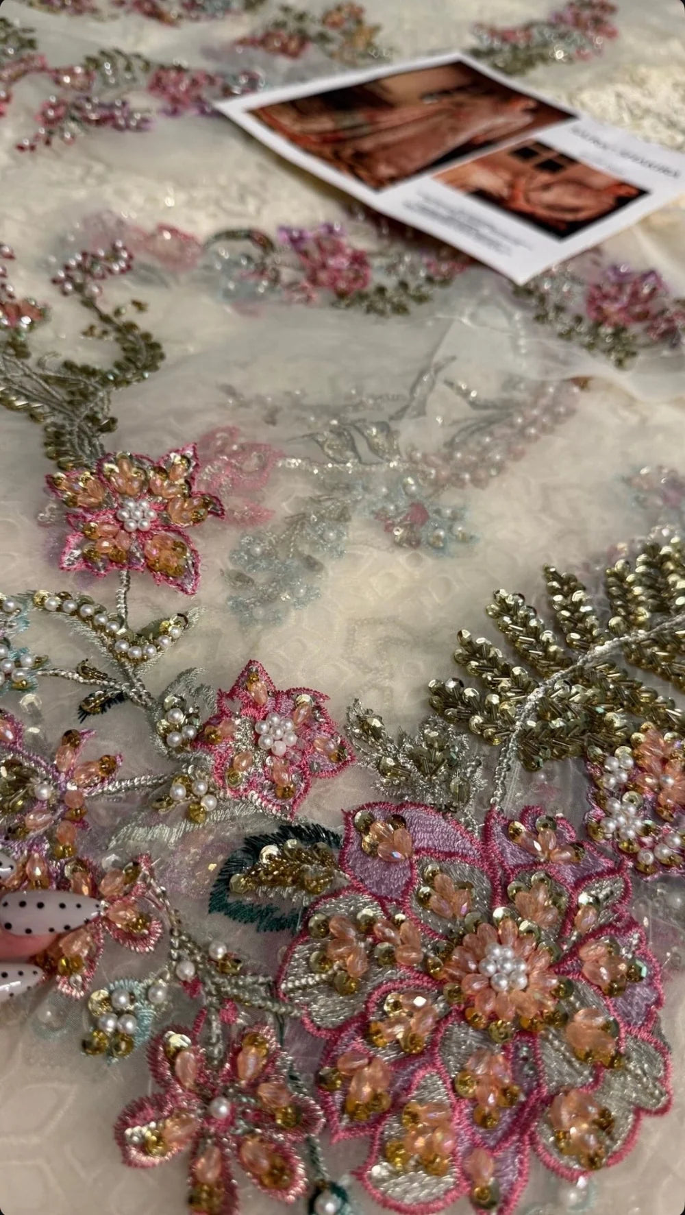 Saira Shakira – Gilded Style, multicolour thread work close-up