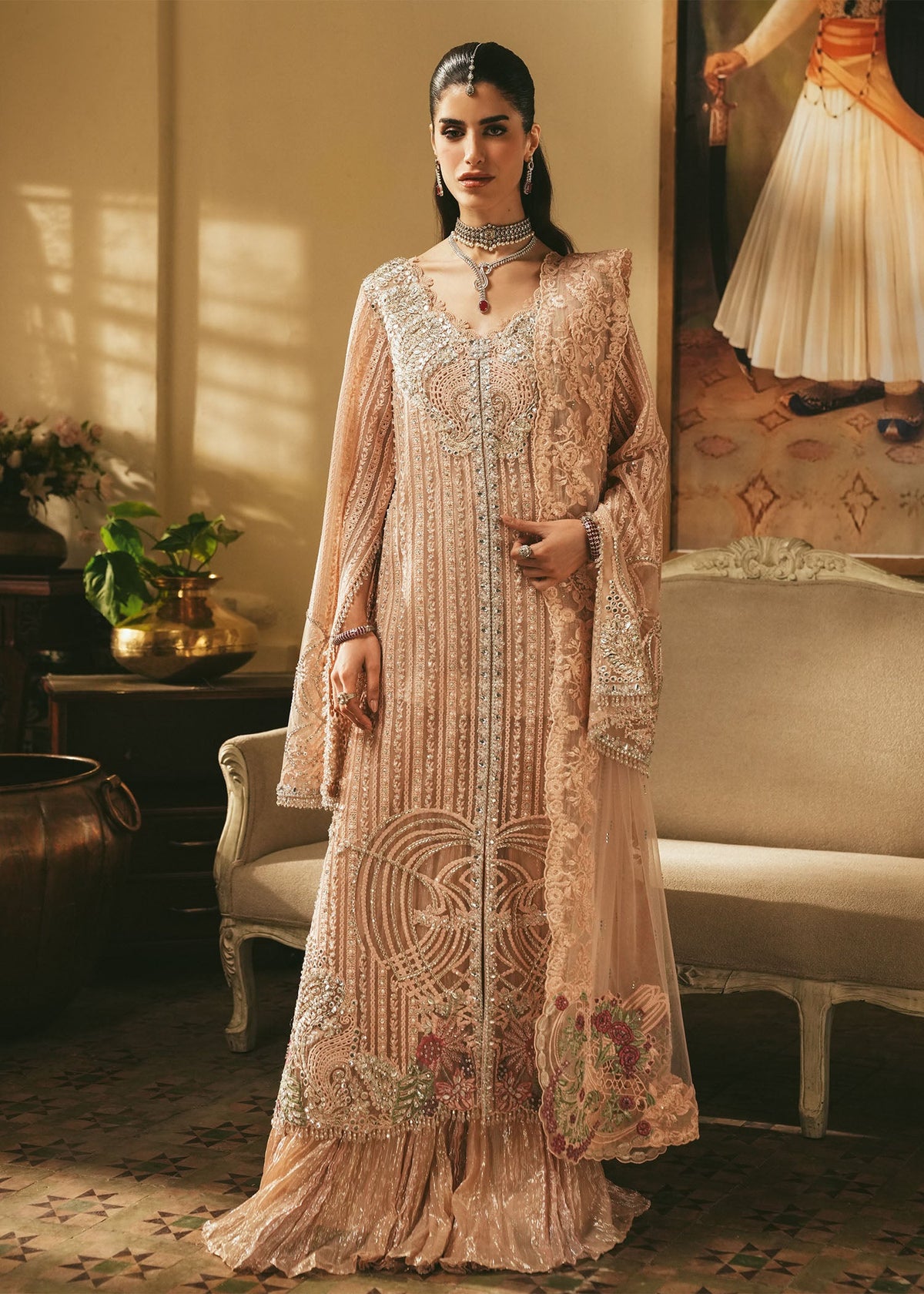 Saira Shakira Roseate Style pastel pink formal sharara reference view 1