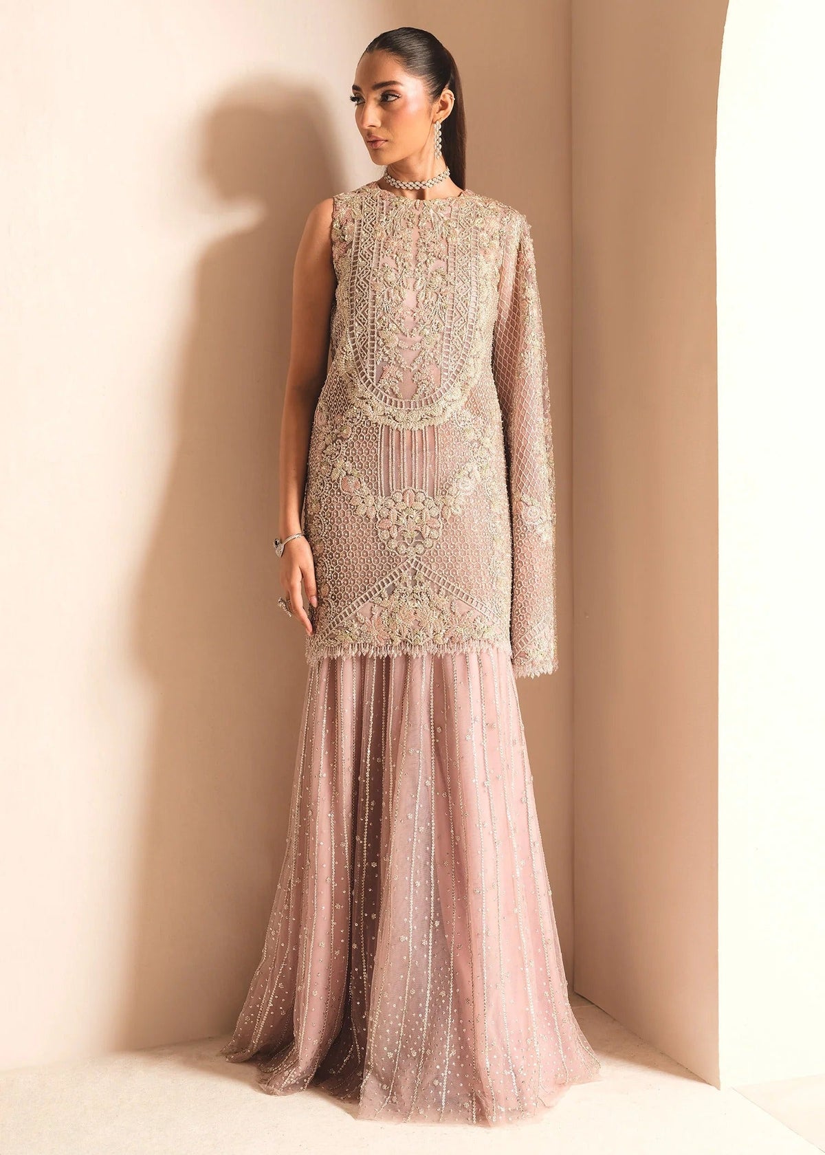 Saira Shakira Lush Style AC-83 lilac net sharara wedding dress by MAIRAZ