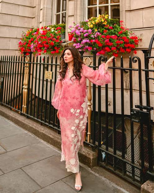 Sania Maskatiya Twila Style pink formal outfit full length street view