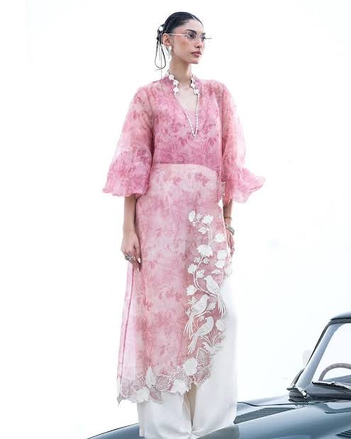 Sania Maskatiya Twila Style pink formal outfit full length studio view