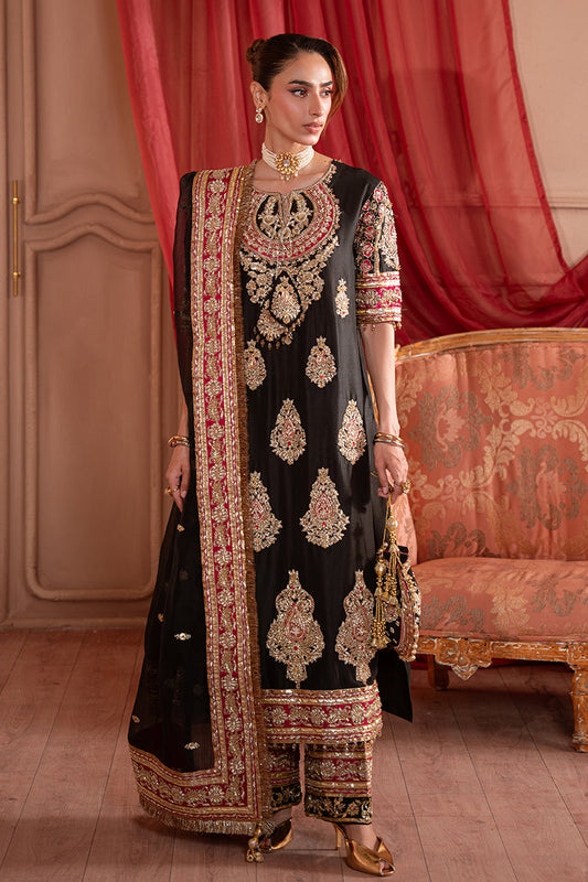 SaraZara Lunara Style black raw silk formal front view