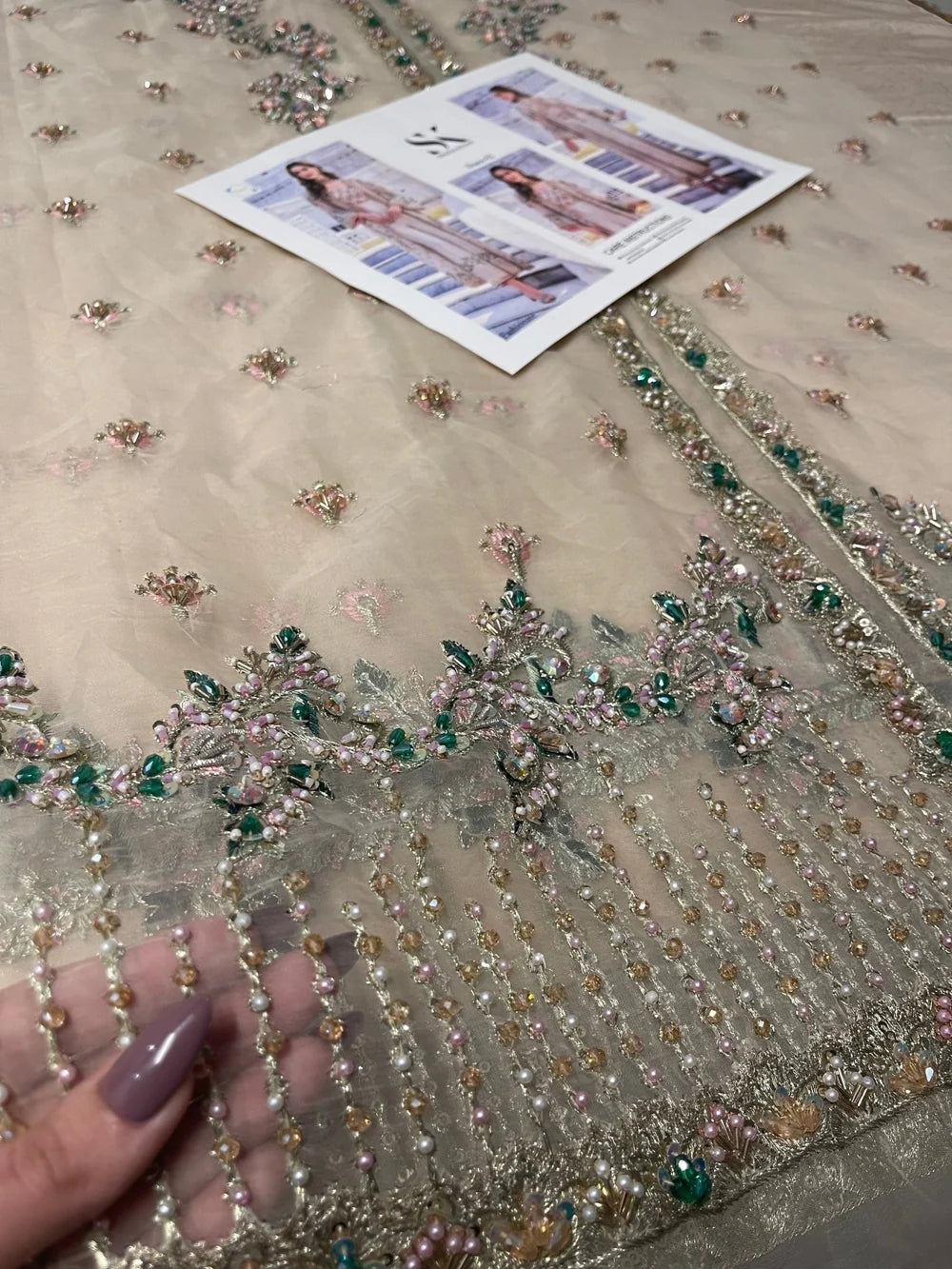 Shazia Kiyani – Shano Style, embroidered net panel with design reference card