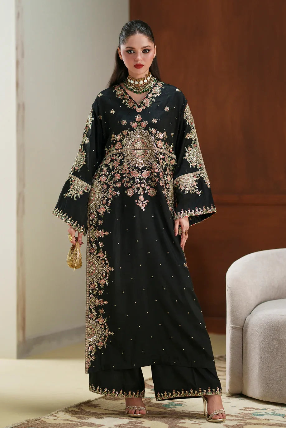 Shrenz – Ethnic Black Silk Formal Replica — Mairaz reproduction, product view 1