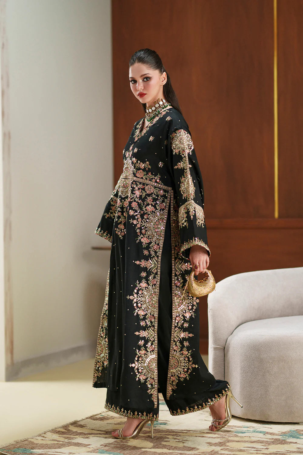 Shrenz Ethnic Black Silk Formal Replica — Mairaz reproduction, alternate product view