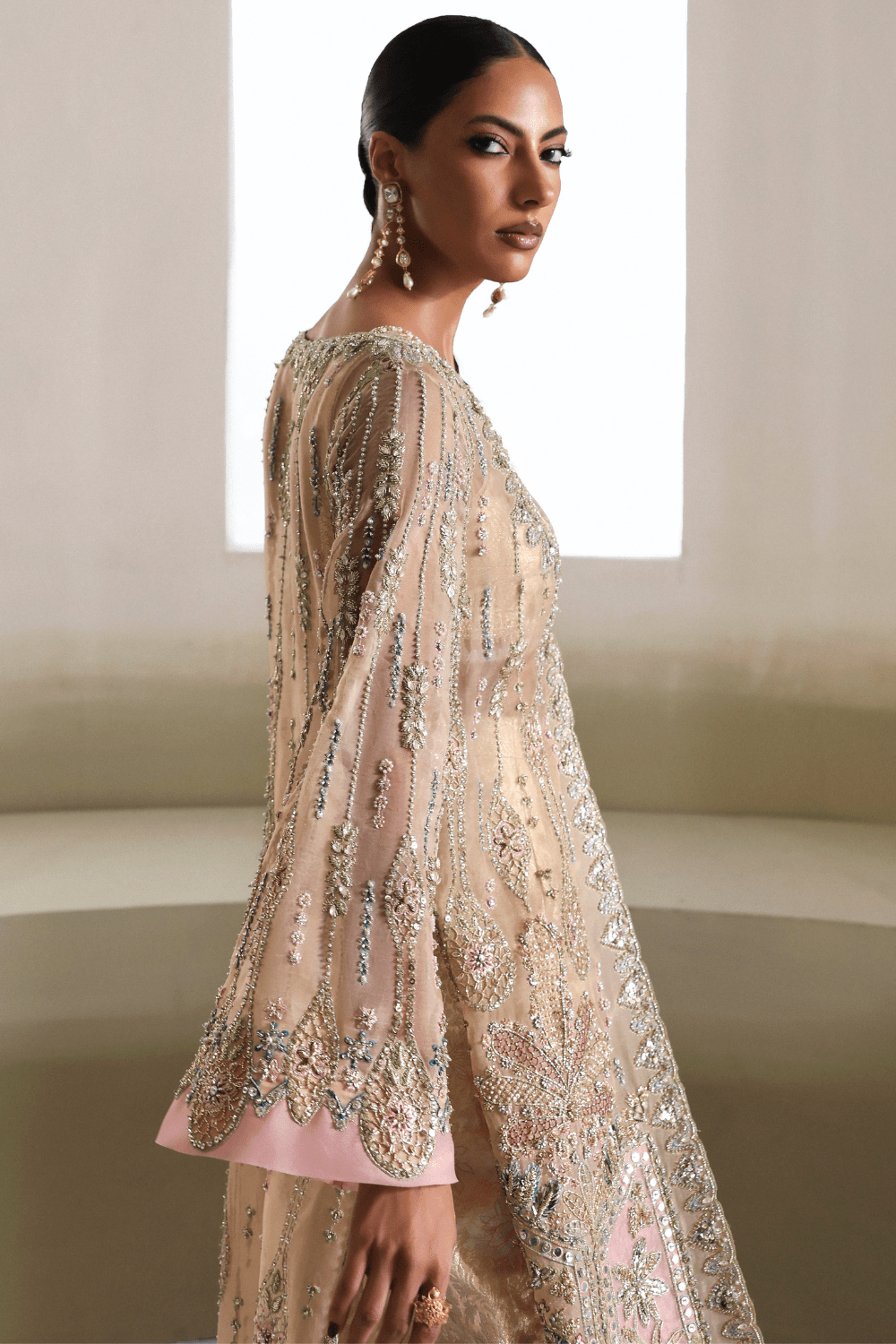 Soraya Aurene Style by Mairaz, beige hand embellished net outfit, product view 3