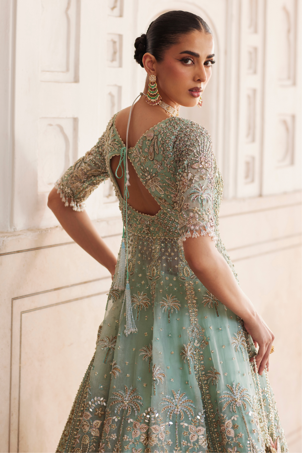 Soraya Mahra Mint green with multicolour accents — back bodice, design reference