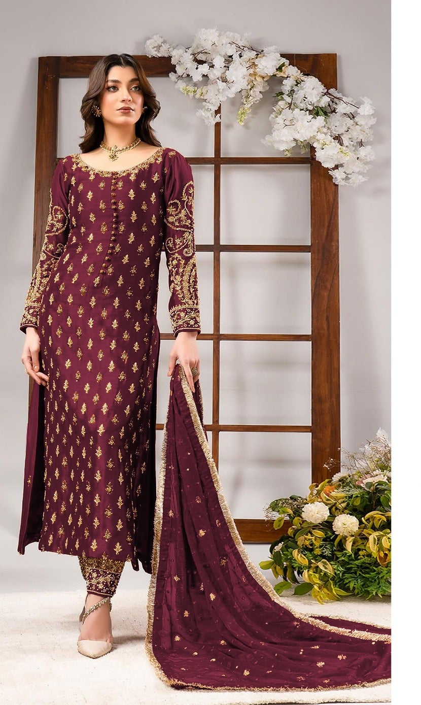 Ahmad Sultan Style — Mairaz Tangerine & Maroon Three-Piece Suit