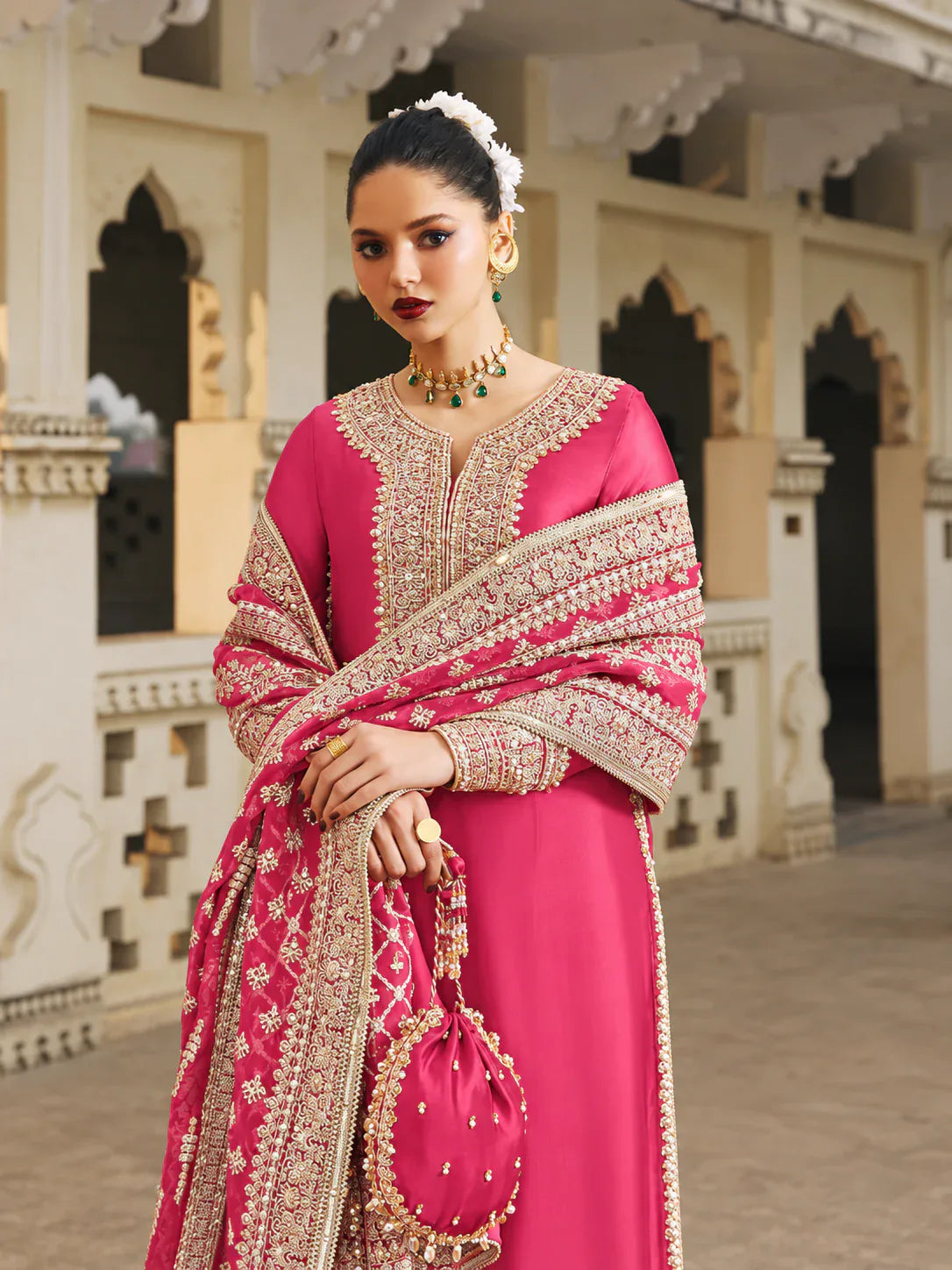 Kanwal Malik – Noreen (Shocking Pink) organza dupatta detail