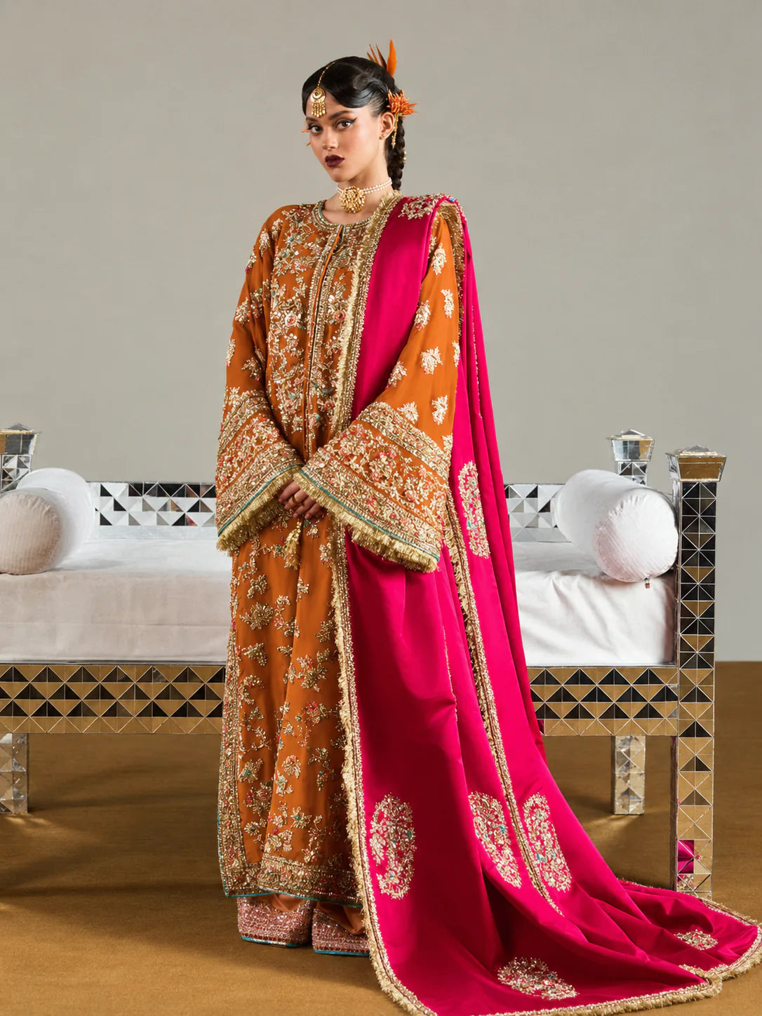 Hussain Rehar – Ruphali (Burnt Orange) alternate full outfit view