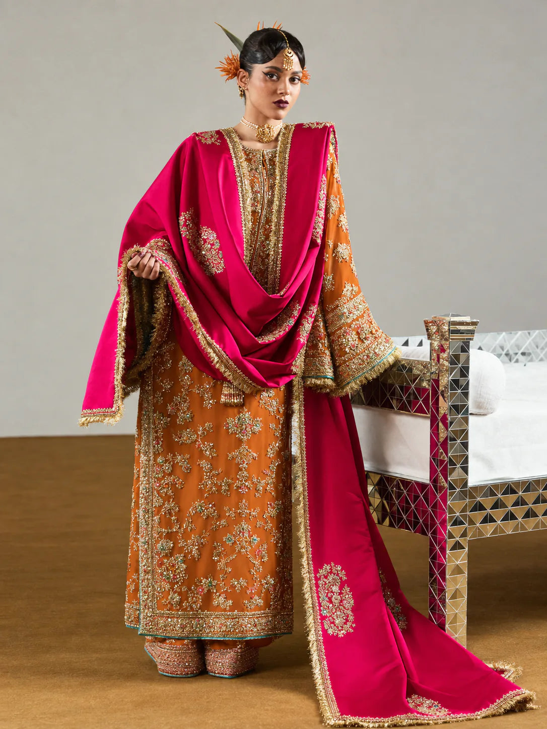 Hussain Rehar – Ruphali (Burnt Orange) raw silk shalwar detail