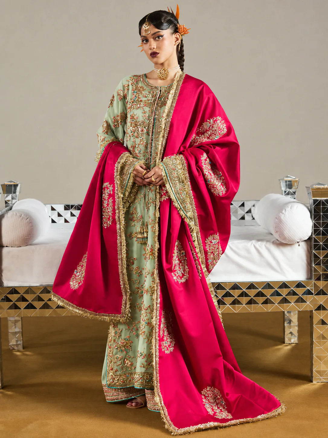 Hussain Rehar – Ruphali (Mint Green) full front outfit view
