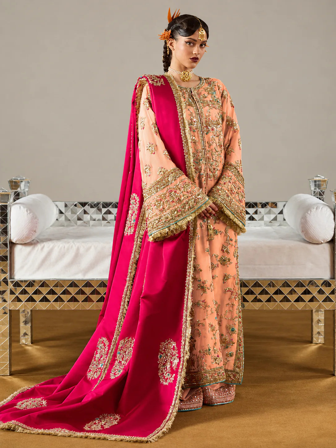 Hussain Rehar – Ruphali (Peach) full front outfit view