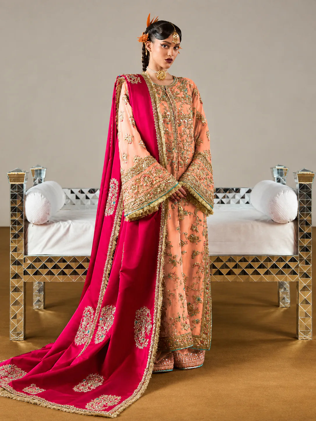 Hussain Rehar – Ruphali (Peach) alternate full outfit view