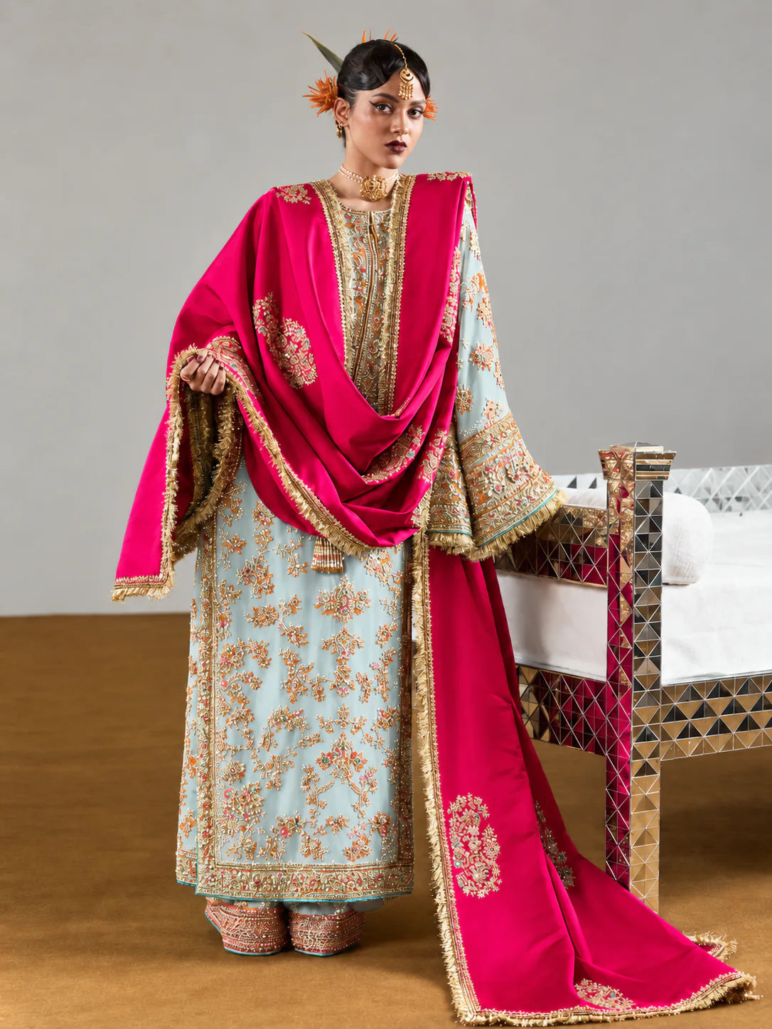 Hussain Rehar – Ruphali (Powder Blue) raw silk shalwar detail