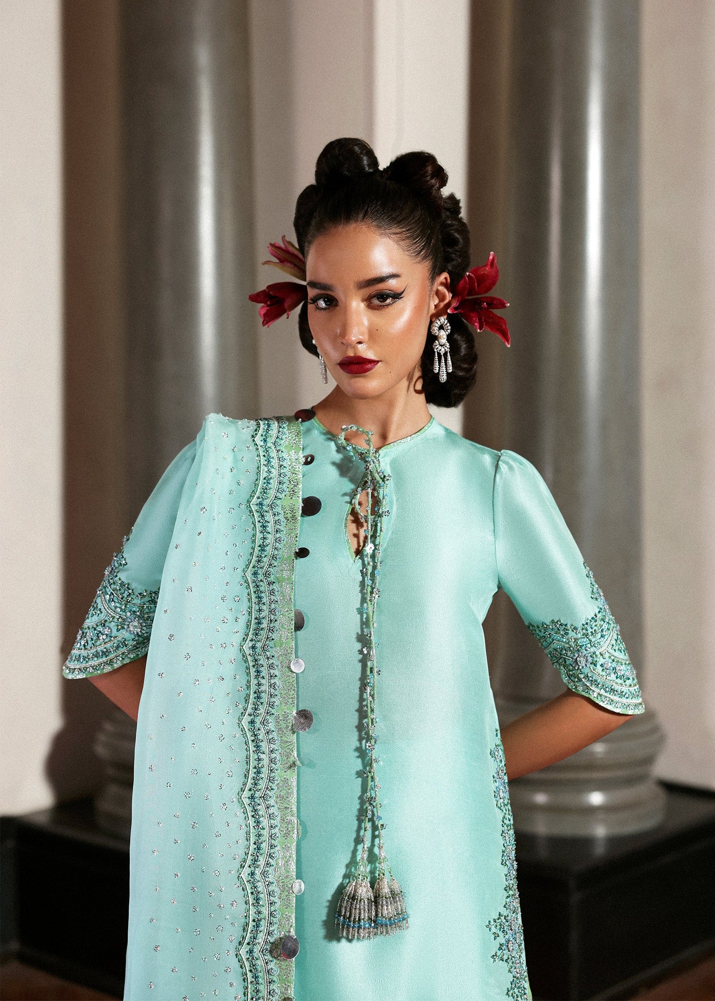 Hussain Rehar Mynt style — Mairaz mint blue three-piece suit reference, view 5 of 5