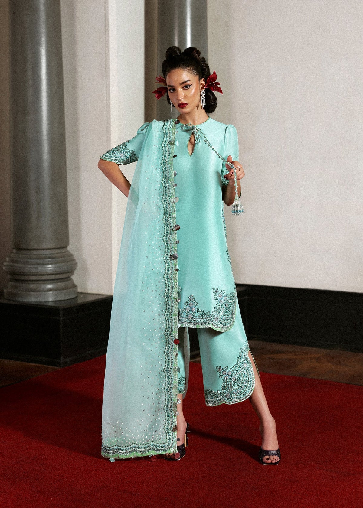 Hussain Rehar Mynt style — Mairaz mint blue three-piece suit reference, view 3 of 5