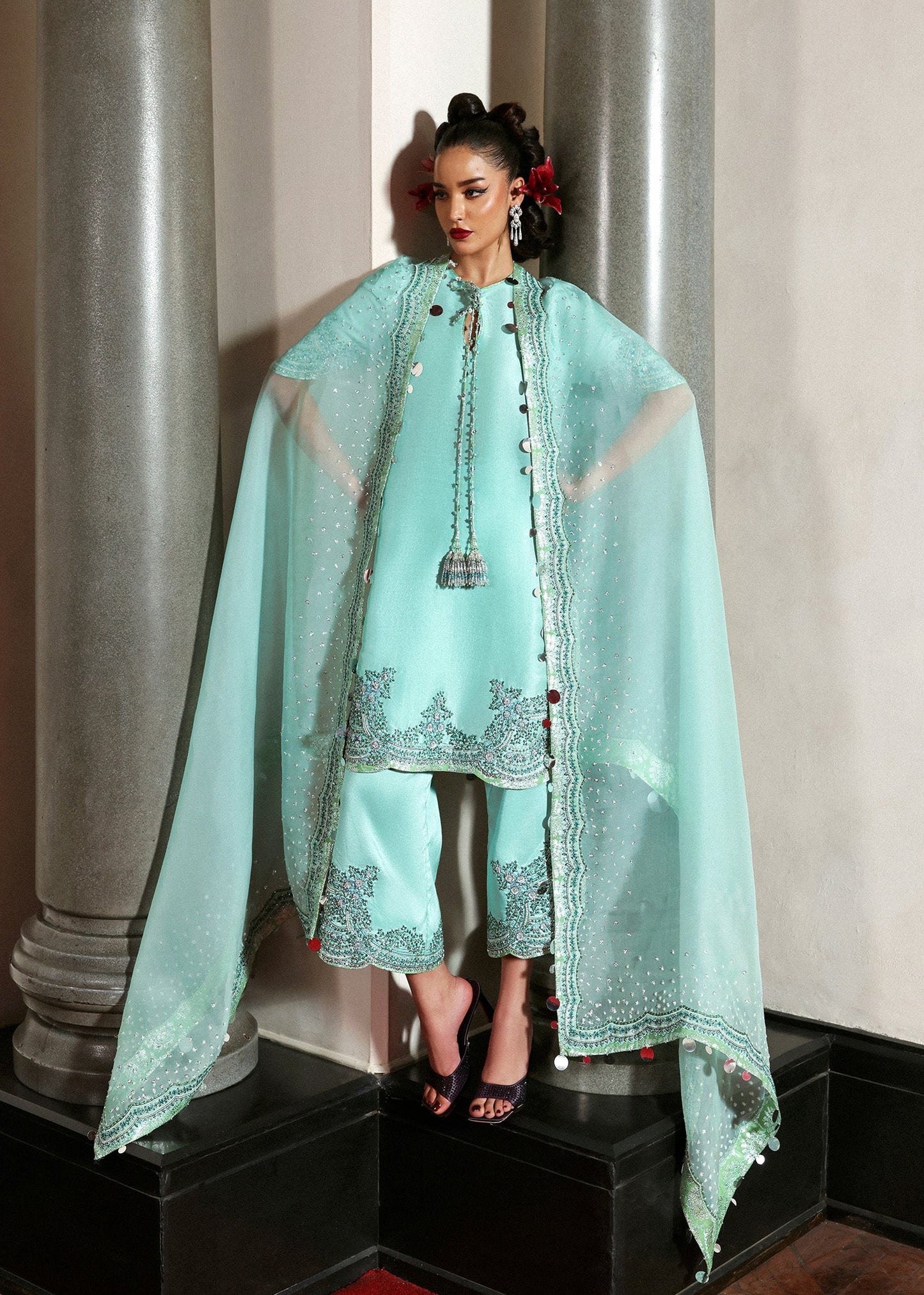 Hussain Rehar Mynt style — Mairaz mint blue three-piece suit reference, view 4 of 5