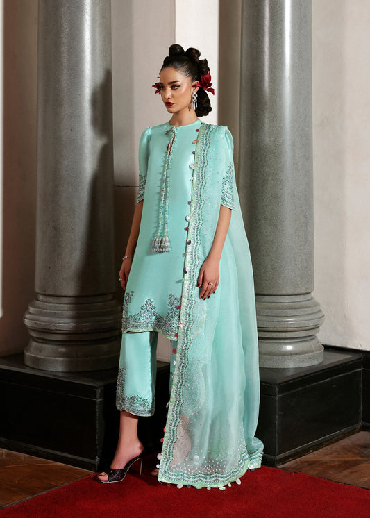 Hussain Rehar Mynt style — Mairaz mint blue three-piece suit reference, view 1 of 5