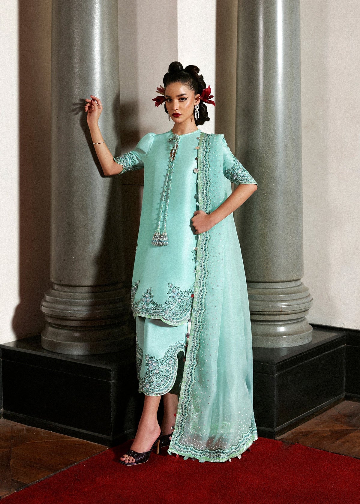 Hussain Rehar Mynt style — Mairaz mint blue three-piece suit reference, view 2 of 5