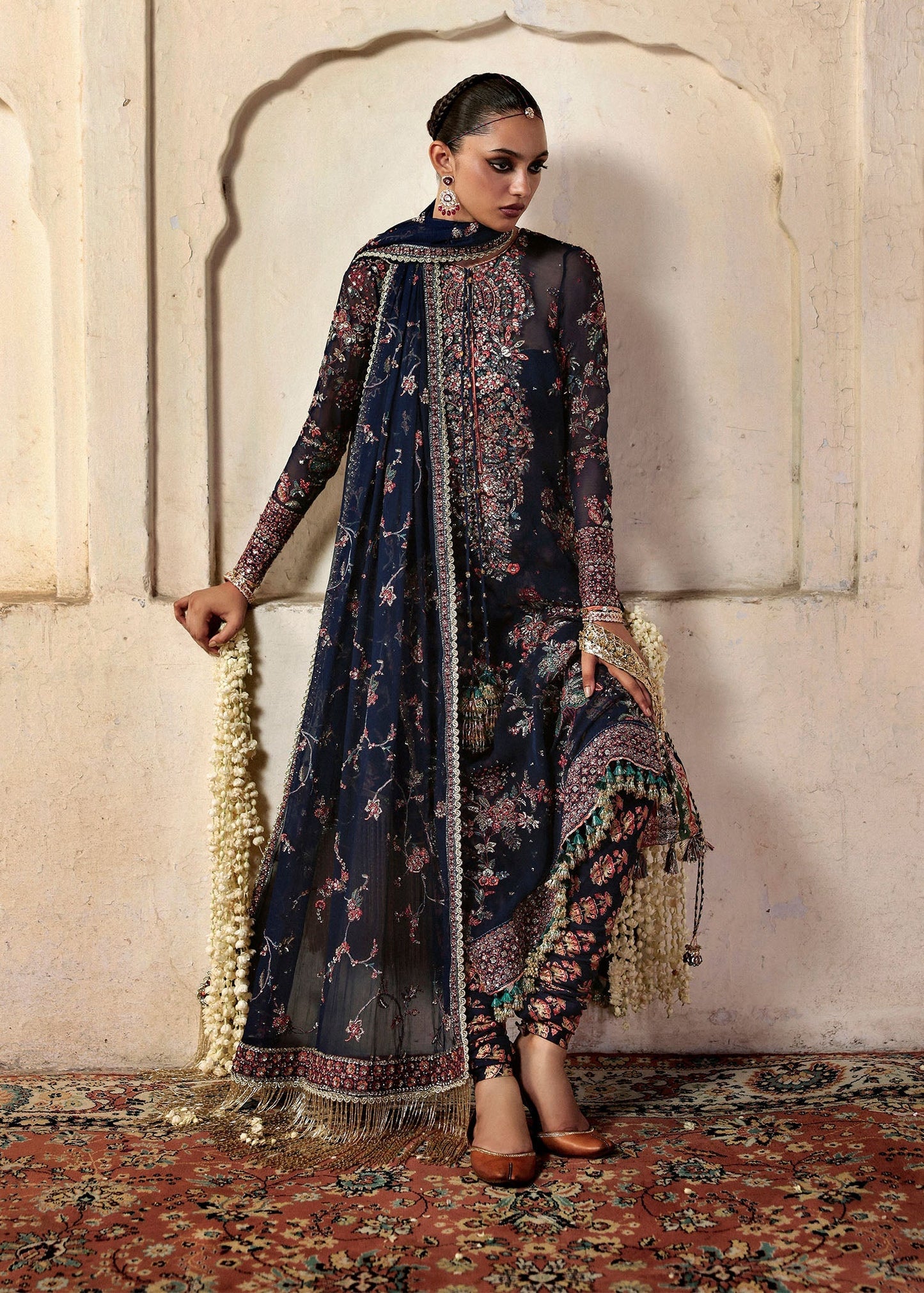 Hussain Rehar Rabab Style — Mairaz Navy Blue Three-Piece Suit