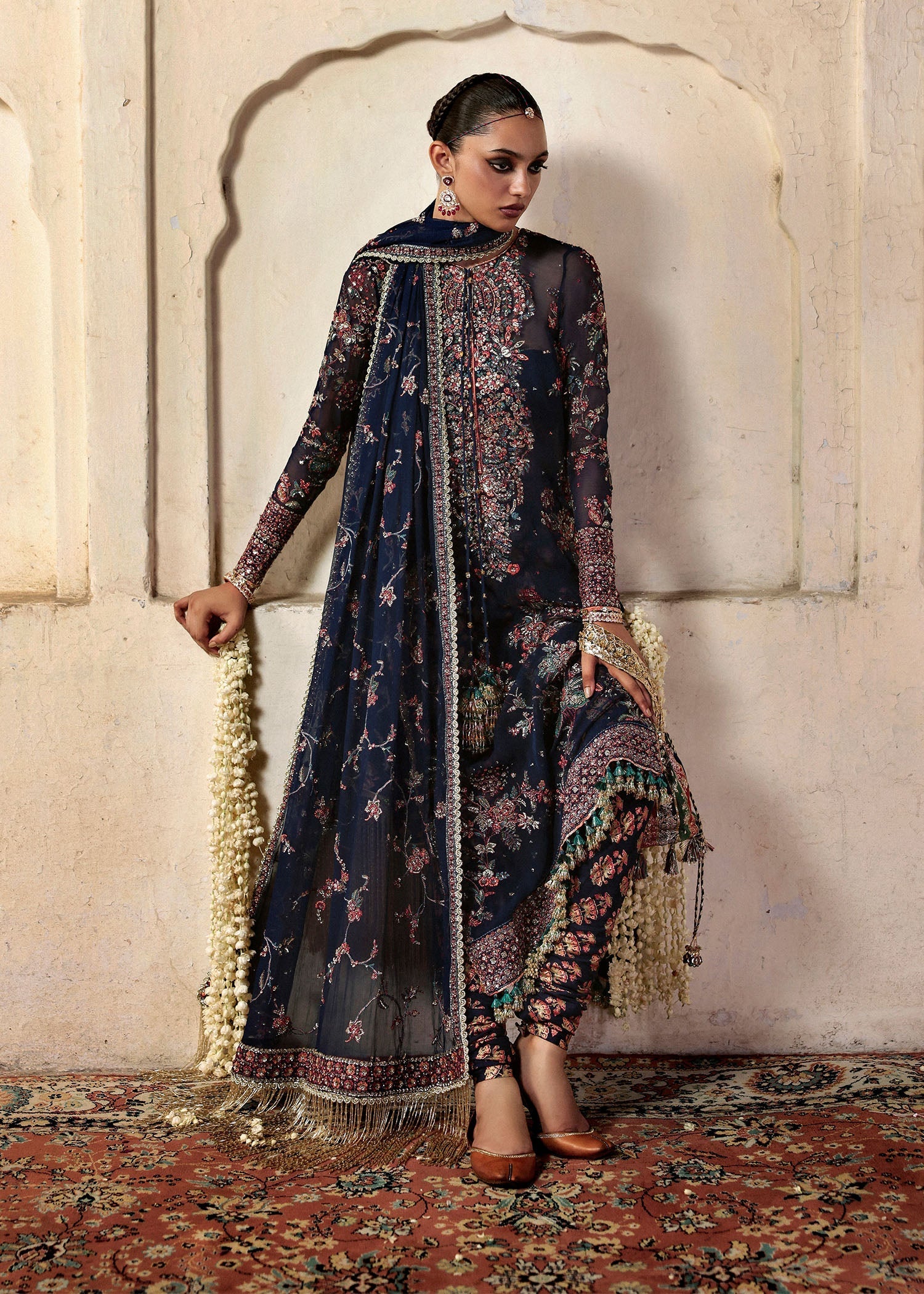 Hussain Rehar Rabab Style — Mairaz Navy Blue Three-Piece Suit