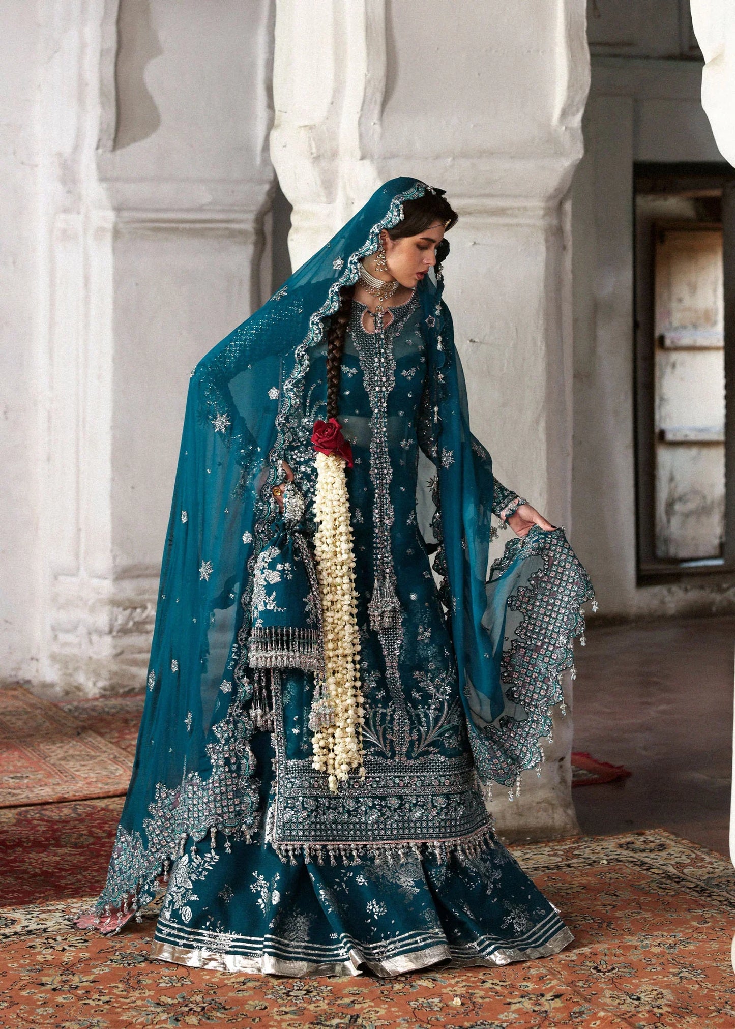 Hussain Rehar Zebunisa Style — Mairaz Teal Sharara