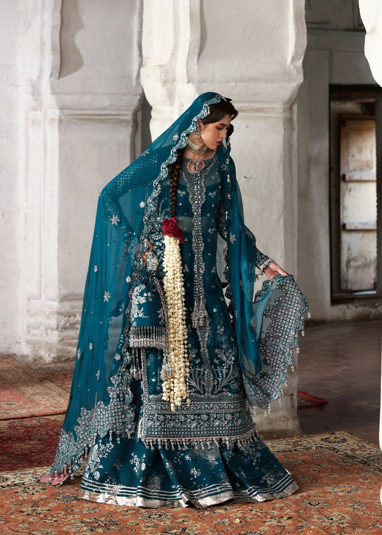 Hussain Rehar Zebunisa Style — Mairaz Teal Sharara
