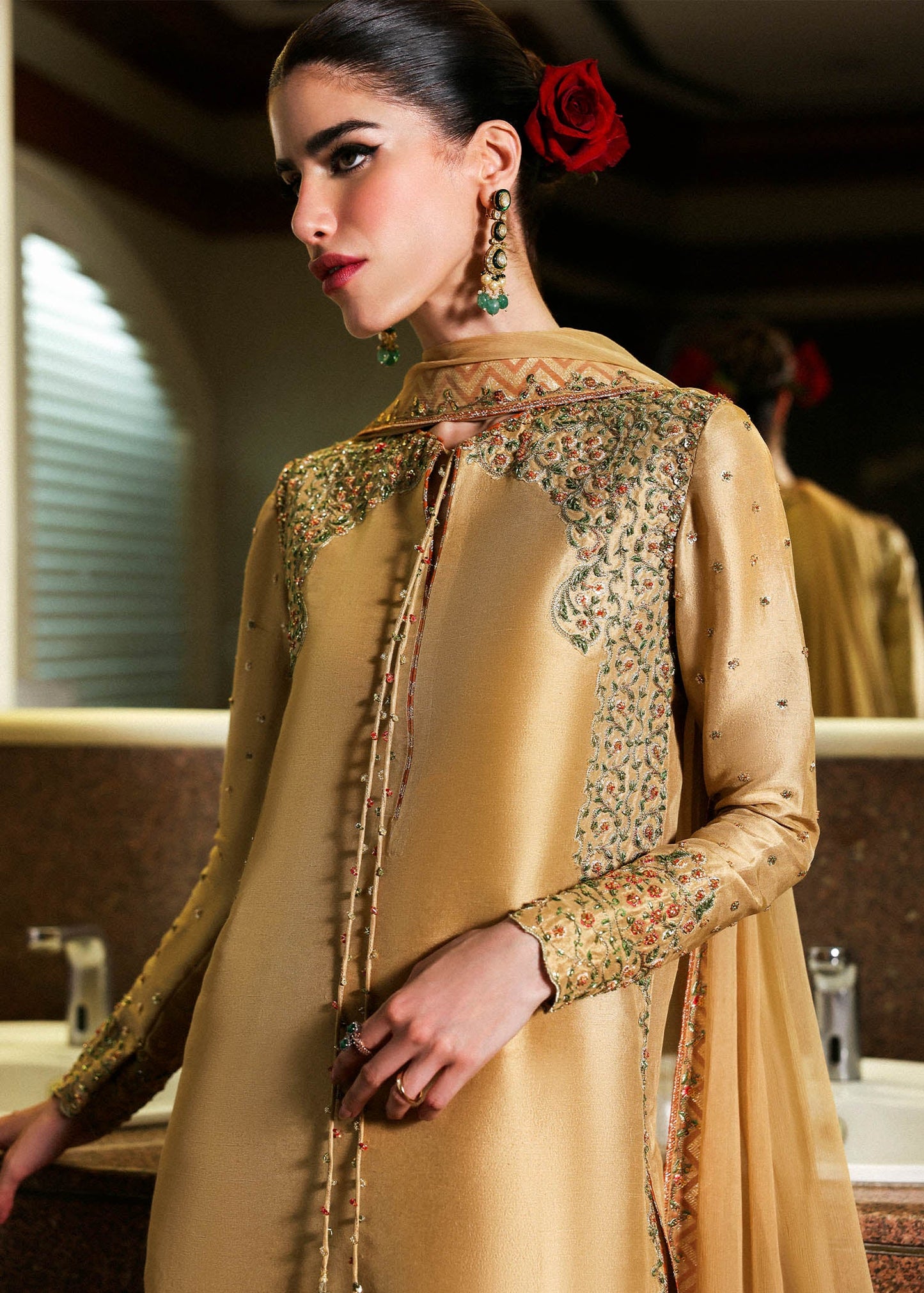 Hussain Rehar Delune style — Mairaz gold three-piece suit reference, view 4 of 4