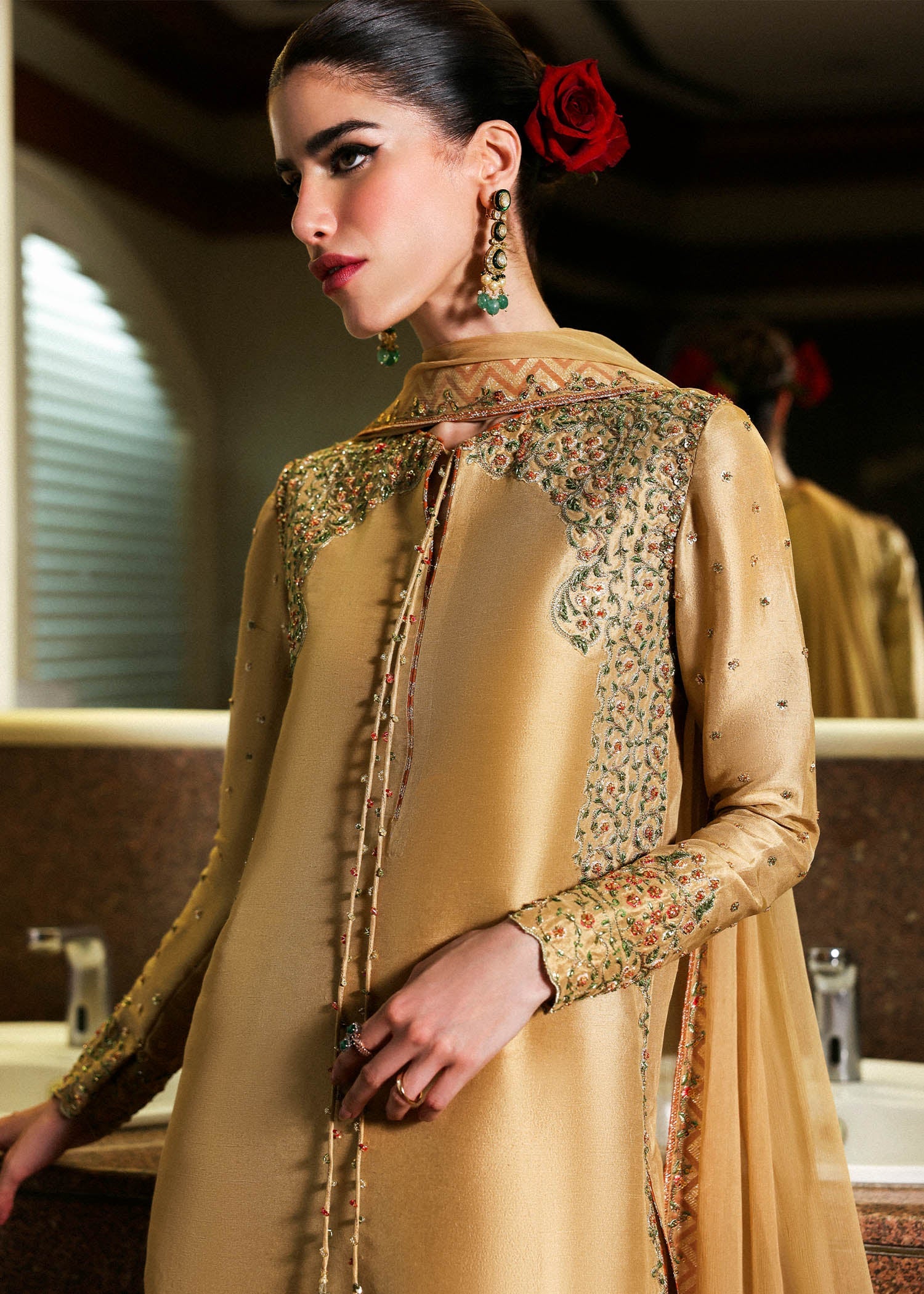 Hussain Rehar Delune style — Mairaz gold three-piece suit reference, view 4 of 4