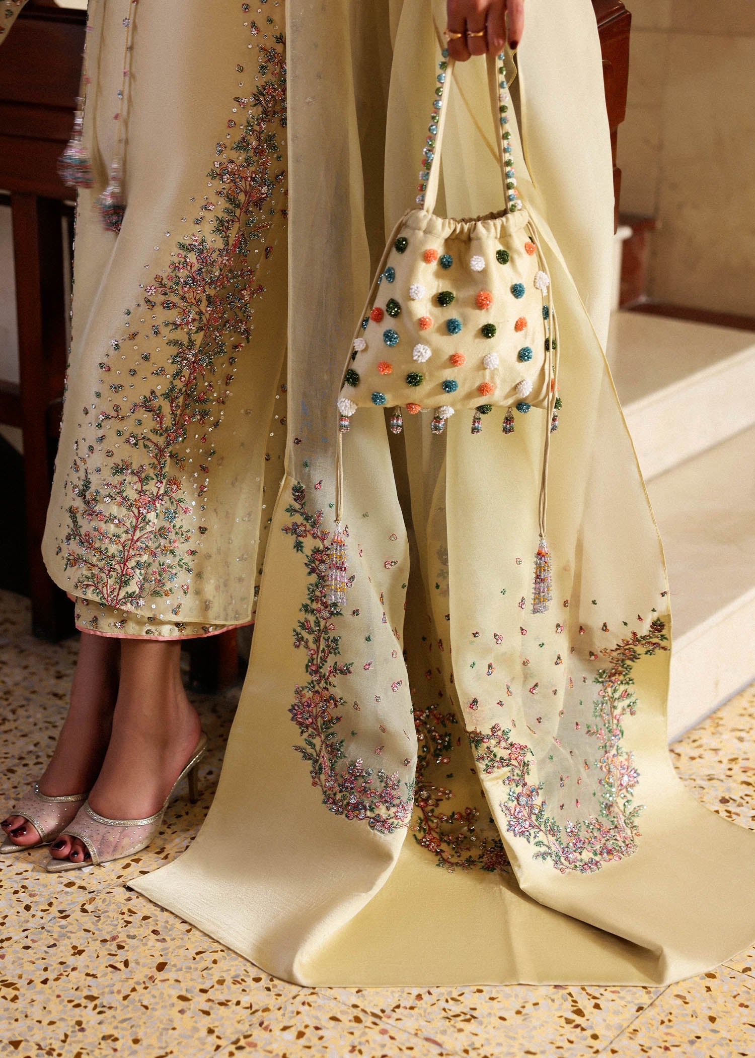 Hussain Rehar Ciel style — Mairaz butter yellow three-piece suit reference, view 7 of 7