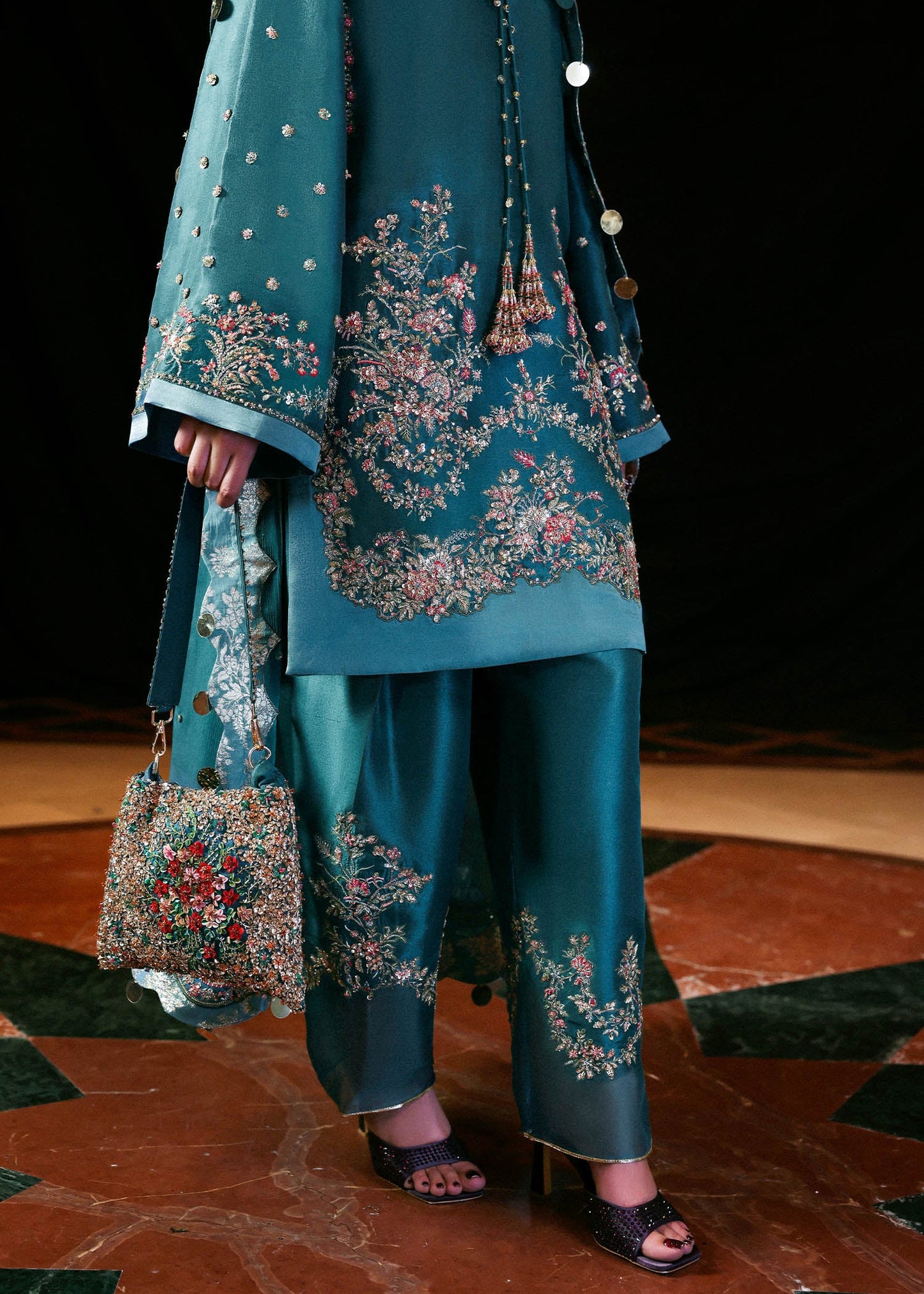 Hussain Rehar Verta style — Mairaz teal green three-piece suit reference, view 5 of 5