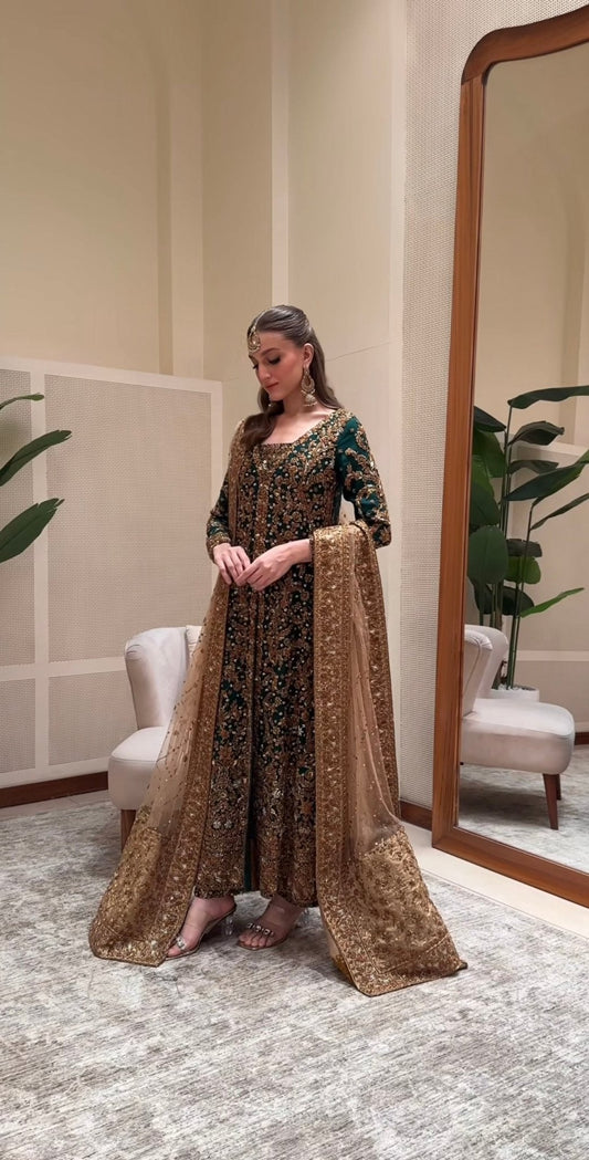 Zeeshan Danish ZD01 dark emerald bridal style alternate full look