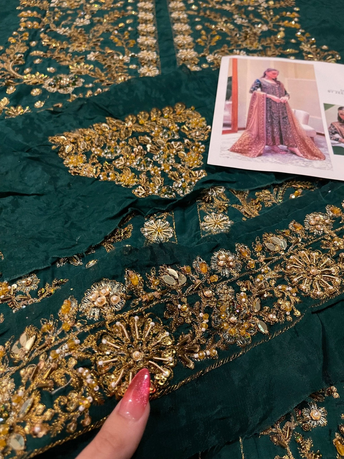Zeeshan Danish ZD01 dark emerald embroidery close detail reference