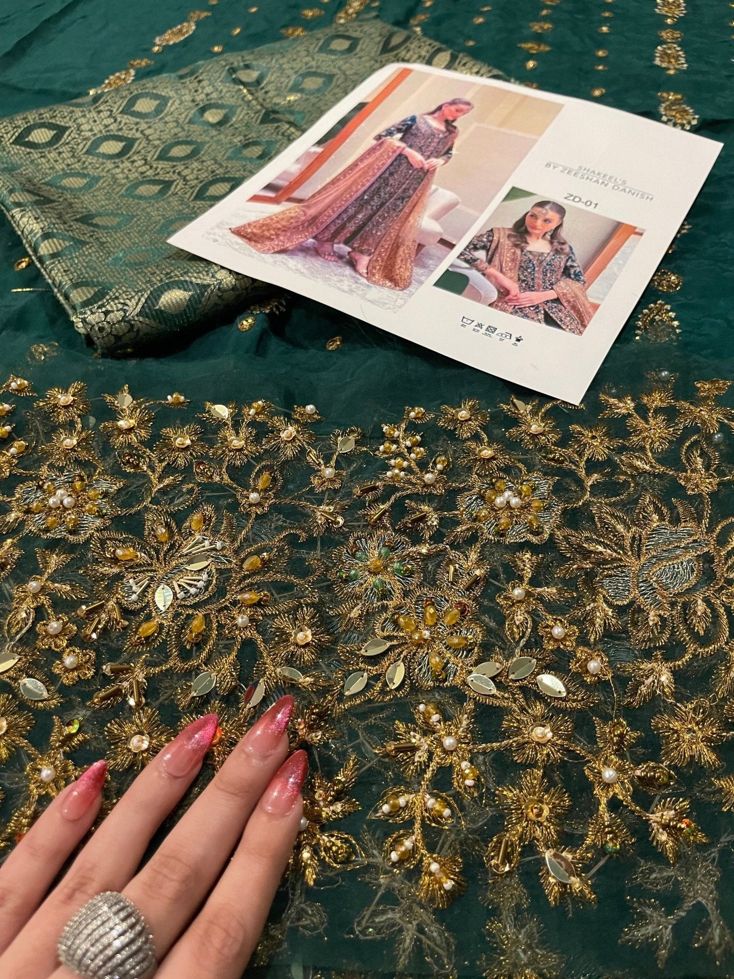 Zeeshan Danish ZD01 dark emerald embellished dupatta reference