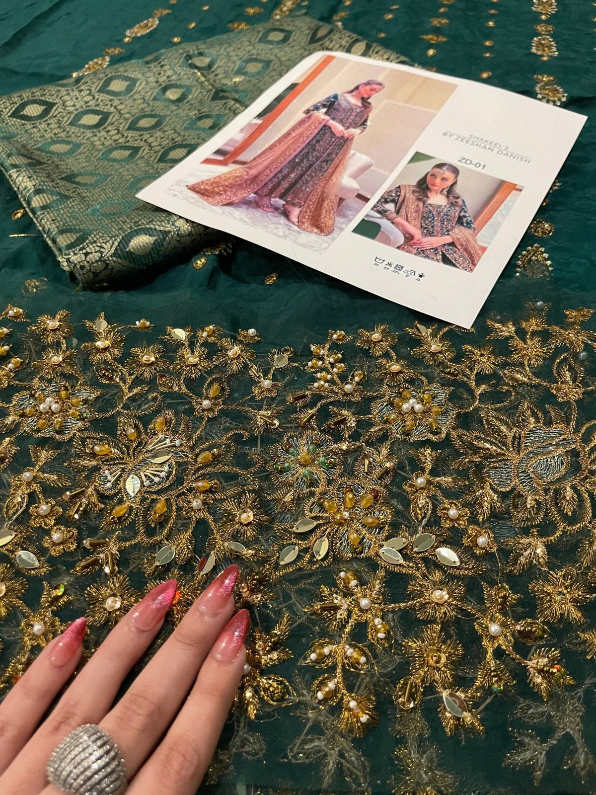 Zeeshan Danish ZD01 dark emerald embellished dupatta reference