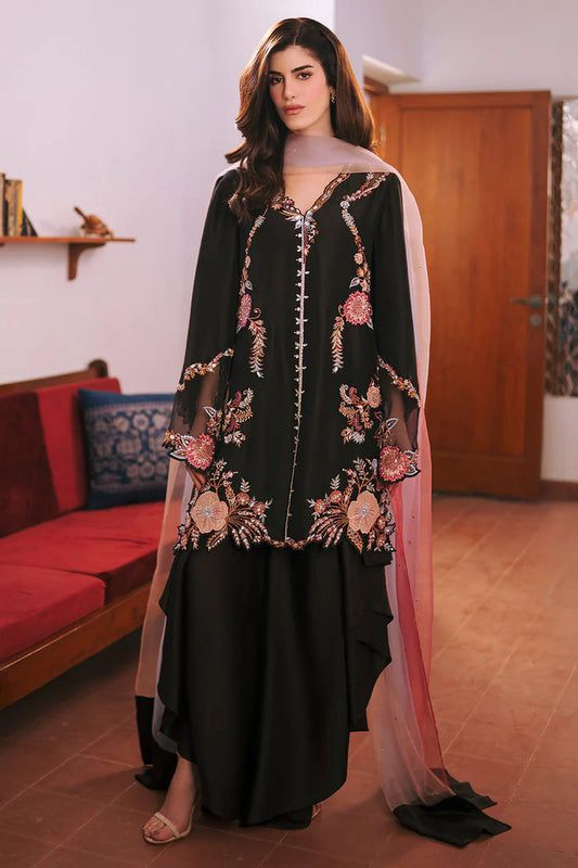 Zona Shaham Elle Style black embroidered formal outfit full look