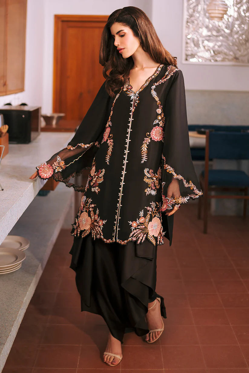 Zona Shaham Elle Style black embroidered formal outfit side view